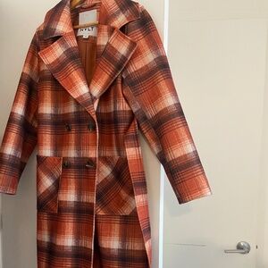 Like New NVLT Orange and white plaid coat